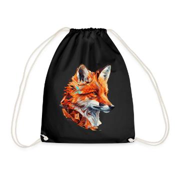 Geometric Fox Head Abstract Polygonal - Drawstring Bag - black - Front