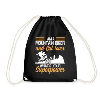 Mountain biker and cat lover superpower - Drawstring Bag - black - Front