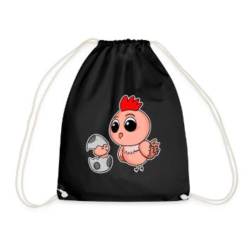 Chicken Family - Chicken with Baby - Chicken Motif - Drawstring Bag - black - Front