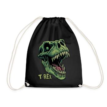 Green T-Rex Head Roaring Dinosaur - Drawstring Bag - black - Front