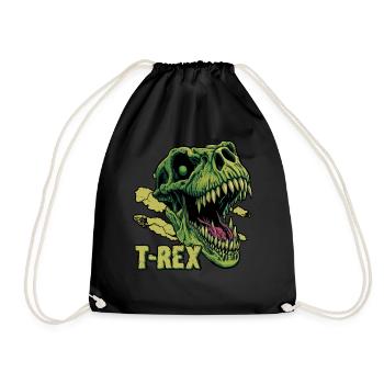 T-Rex Dinosaur Tyrannosaurus Rex Roaring Dino Head - Drawstring Bag - black - Front