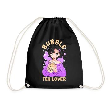 Bubble Tea Lover Cute Anime Girl Boba Milk - Drawstring Bag - black - Front