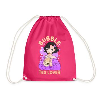 Bubble Tea Lover Cute Anime Girl Boba Milk - Drawstring Bag - fuchsia - Front