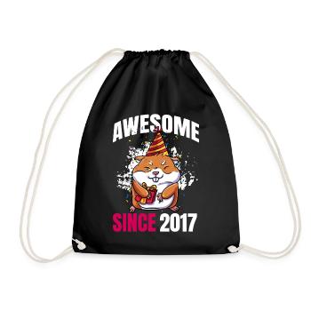 Awesome Since 2017 - 6th Hamster Birthday - Drawstring Bag - black - Front