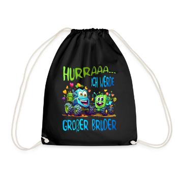 Großer Bruder Traktor und Kipplader - Hurra Bruder - Turnbeutel - Schwarz - Vorne