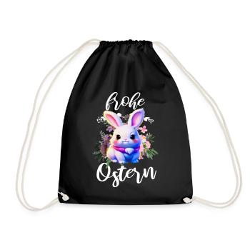 Frohe Ostern niedliche Osterhase - Turnbeutel - Schwarz - Vorne