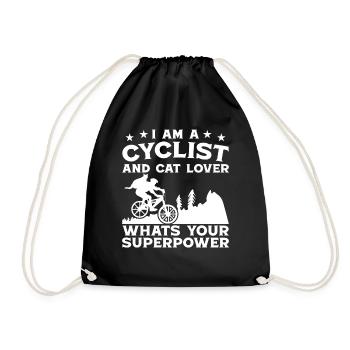 Superpuissance du cycliste et amoureux des chats - Sac de sport léger - noir - Devant