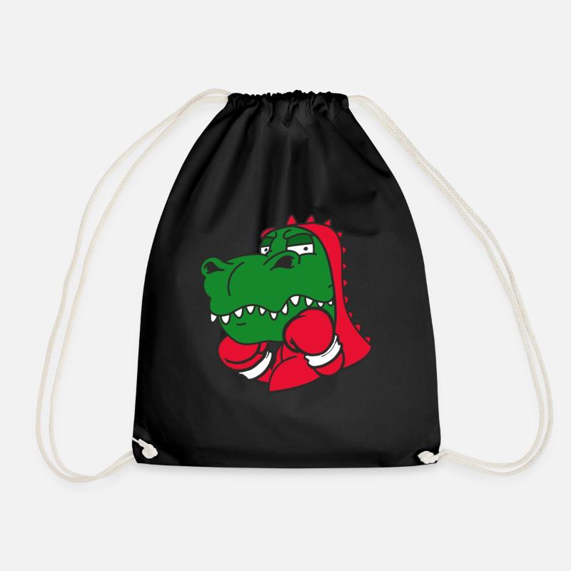 Dinosaur Boxer Martial Athlete Sparring Sport - Drawstring Bag - black