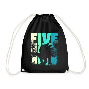 Stegosaurus 5 ans garçon 5ème anniversaire rétro - Sac de sport léger - noir - Devant