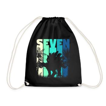 Stegosaurus 7 ans garçon 7ème anniversaire rétro - Sac de sport léger - noir - Devant