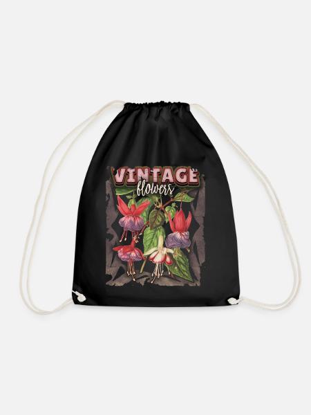 Fuchsia Fuchsia Flowers Vintage Botanical Fuchsias - Drawstring Bag - black