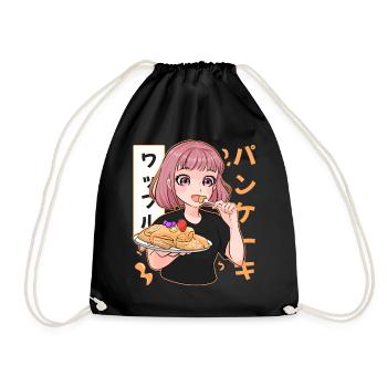 Cute Waffle Pancake Anime Girl Japanese Food - Turnbeutel - Schwarz - Vorne