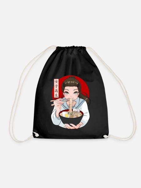 Anime School Girl Ramen Noodle Japanese Food - Turnbeutel - Schwarz