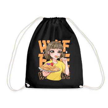 Kawaii Waffle Anime Girl Cute Food Japanese Otaku - Drawstring Bag - black - Front