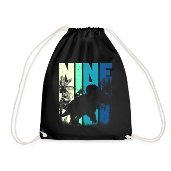 Triceratops 9 Years Old Boy 9th Birthday Retro - Drawstring Bag - black - Front