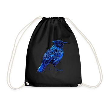 Geometric Blue Jay Bird Colorful Abstract Bird Lov - Drawstring Bag - black - Front