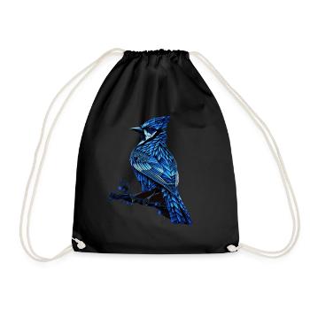 Geometric Blue Jay Bird Colorful Abstract Bird Wat - Drawstring Bag - black - Front