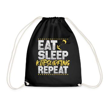 Kitesurfing Eat Sleep Repeat Surfing Kitesurfing - Drawstring Bag - black - Front