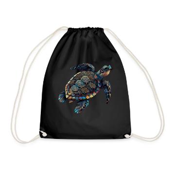 Geometric Turtle Colorful Abstract Rainbow - Drawstring Bag - black - Front