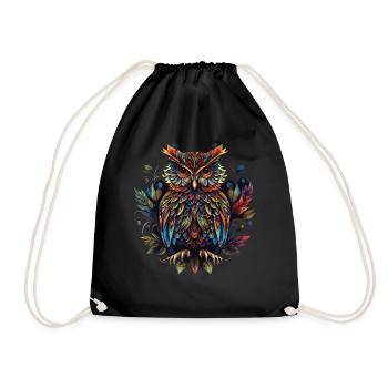 Geometric Owl Colorful Abstract Rainbow - Drawstring Bag - black - Front