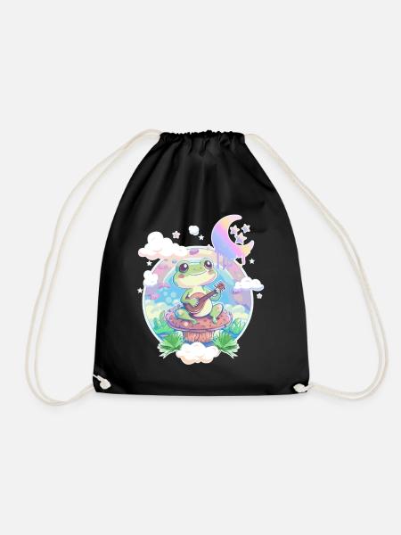Cottagecore Frog Banjo Cute Pastel Academia Aesthe - Turnbeutel - Schwarz