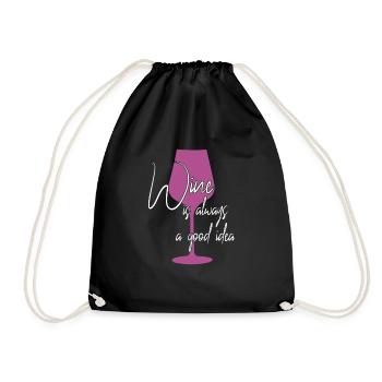 Wine is a good idea saying - Drawstring Bag - black - Front
