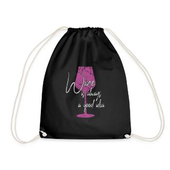 Wine is a good idea saying - Drawstring Bag - black - Front