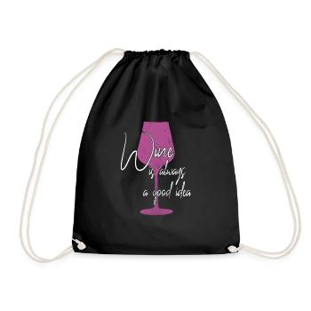 Wine is a good idea saying - Drawstring Bag - black - Front