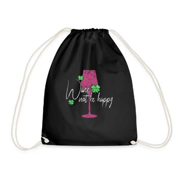 Wine Happiness Saying - Drawstring Bag - black - Front