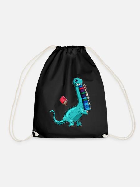 kurze Arme Bücherwurm Buch lesen Dino Bücher - Turnbeutel - Schwarz