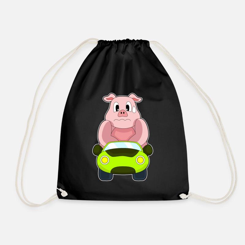 Schwein Auto - Turnbeutel - Schwarz