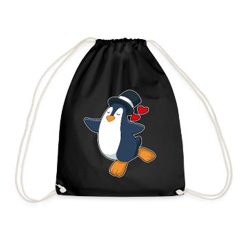 Pinguin Bräutigam Zylinder Hochzeit - Turnbeutel - Schwarz - Vorne