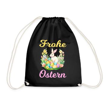 Frohe Ostern Hase Osterei für einen Osterhasen - Turnbeutel - Schwarz - Vorne
