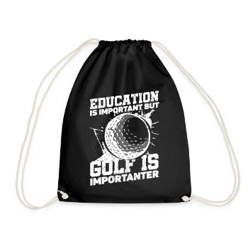 Education is important, but ball and club sport golf - Drawstring Bag - black - Front
