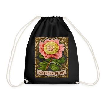 Vintage Pfingstrose, botanisch, Peony-Rose Antik - Turnbeutel - Schwarz - Vorne
