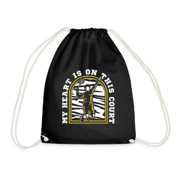 Badminton My Heart Is On This Court Shuttlecock - Drawstring Bag - black - Front