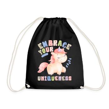 Kawaii Einhorn, Spruch, Einhorn-Unicorn Aquarell - Turnbeutel - Schwarz - Vorne