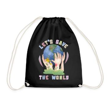 Umwelttag, Kawaii Erde Spruch Let's-save-the-world - Turnbeutel - Schwarz - Vorne