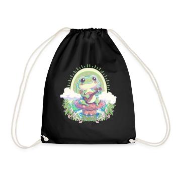 Cute Cottagecore Banjoist Frog Mushroom Pastel Aca - Turnbeutel - Schwarz - Vorne
