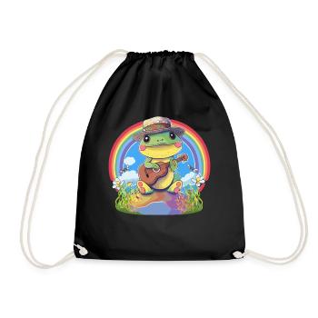 Kawaii Cottagecore Frog Playing Banjo Pastel Rainb - Turnbeutel - Schwarz - Vorne