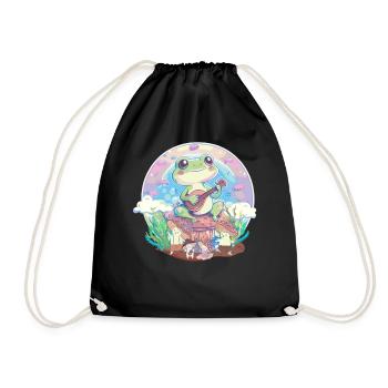 Toadstool Banjo Frog Pastel Academia Cottagecore A - Drawstring Bag - black - Front