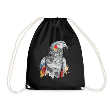 Watercolor African Grey Parrot Colorful Bird Lover - Drawstring Bag - black - Front