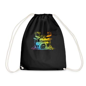 Drum Set Player Cats - Funny Drummer Cats - Drawstring Bag - black - Front