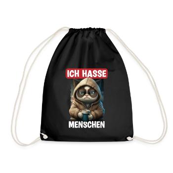 Ich Hasse Menschen Katze - Lustiges Katzen Kaffee - Turnbeutel - Schwarz - Vorne