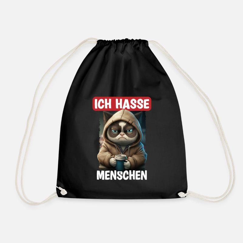 Ich Hasse Menschen Katze - Lustiges Katzen Kaffee - Turnbeutel - Schwarz