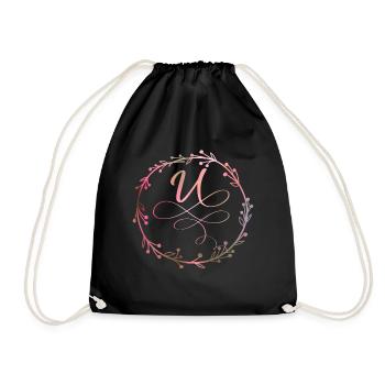 Monogram, letter U, calligraphy ornament - Drawstring Bag - black - Front
