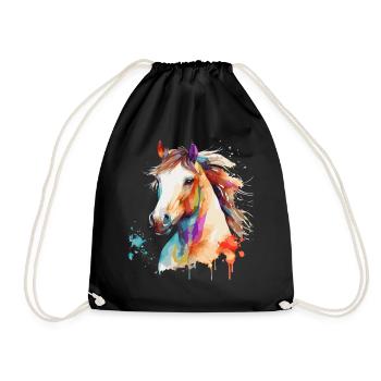 Watercolor Horse Riding Colorful Pet Ponies Lover - Drawstring Bag - black - Front