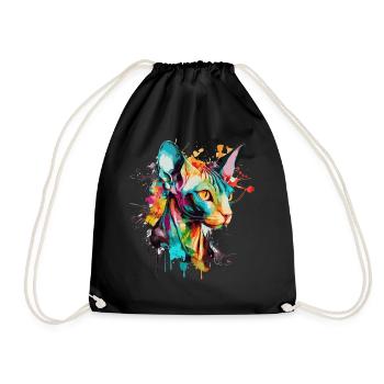 Watercolor Sphynx Cat Colorful Hairless Cat Lover - Drawstring Bag - black - Front