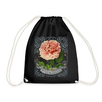 Vintage Pfingstrose, botanisch, I-Love-Peonies - Turnbeutel - Schwarz - Vorne