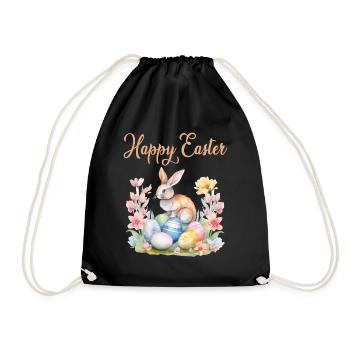 Frohe Ostern Hase Osterei für einen Osterhasen - Turnbeutel - Schwarz - Vorne